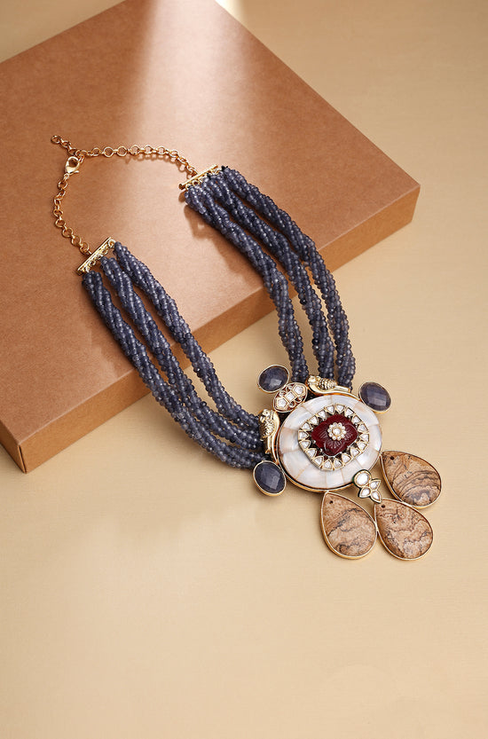 Blue Beads With Mother Of Pearl Necklace - Joules by Radhika