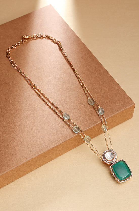 Load image into Gallery viewer, Classic Green Polki Long Necklace - Joules by Radhika
