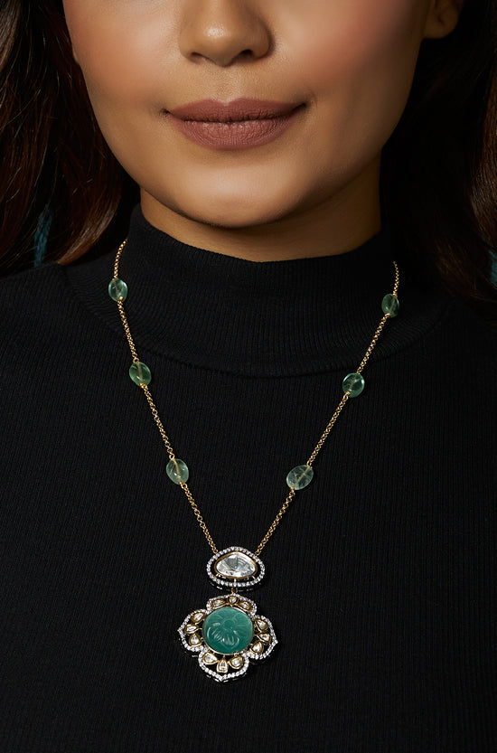 Antique Green Polki Long Necklace - Joules by Radhika