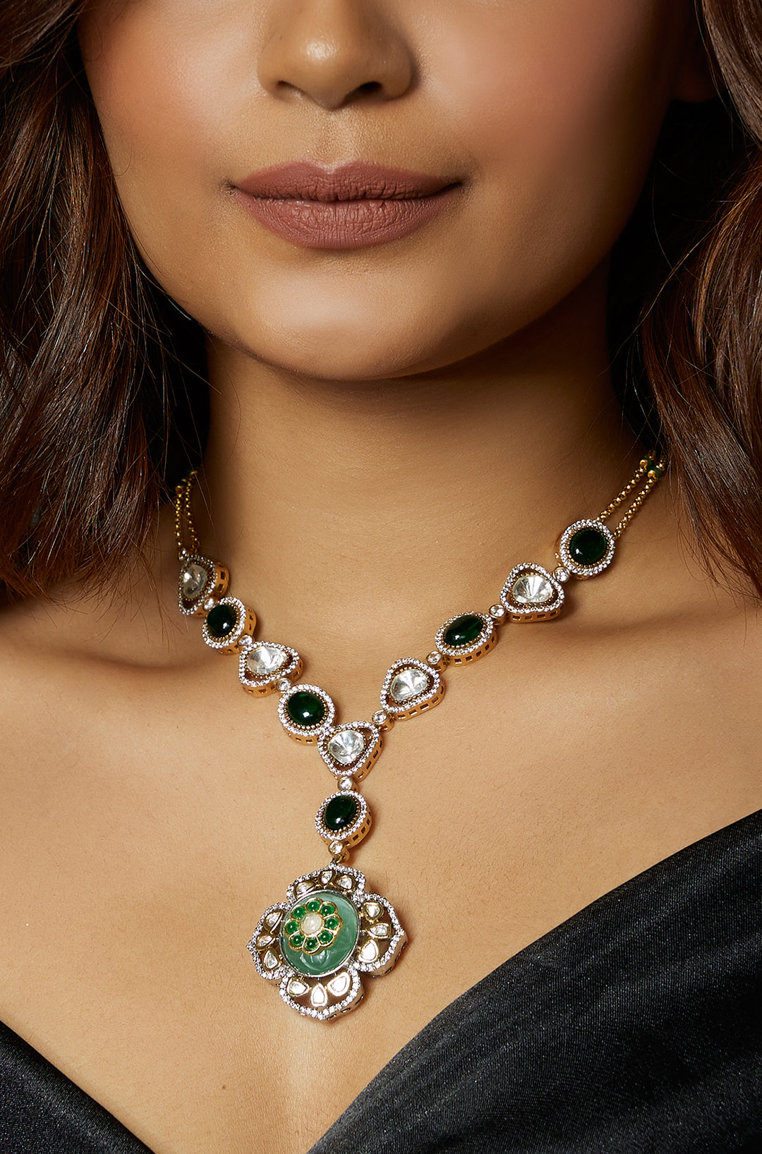 Load image into Gallery viewer, Royal Green Polki Necklace - Joules by Radhika
