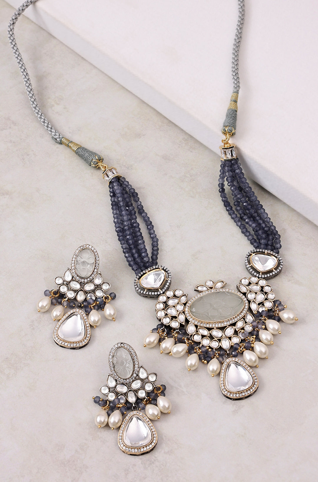 Blue And Grey Antique Necklace Set - Joules by Radhika