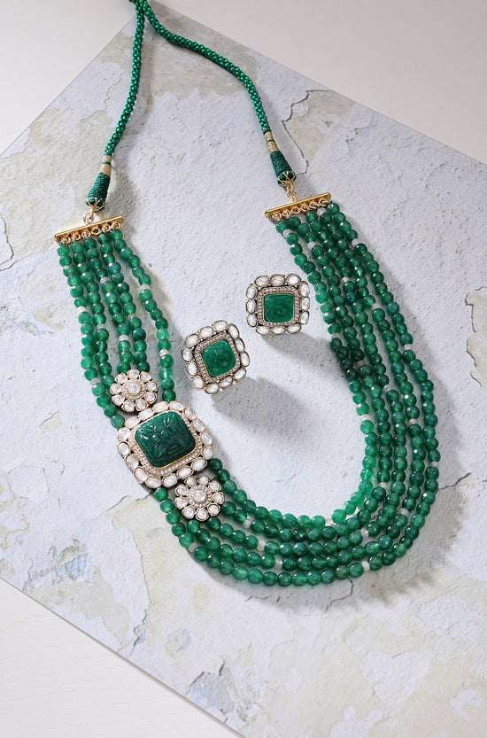 Beaded Green Antique Necklace Set - Joules by Radhika