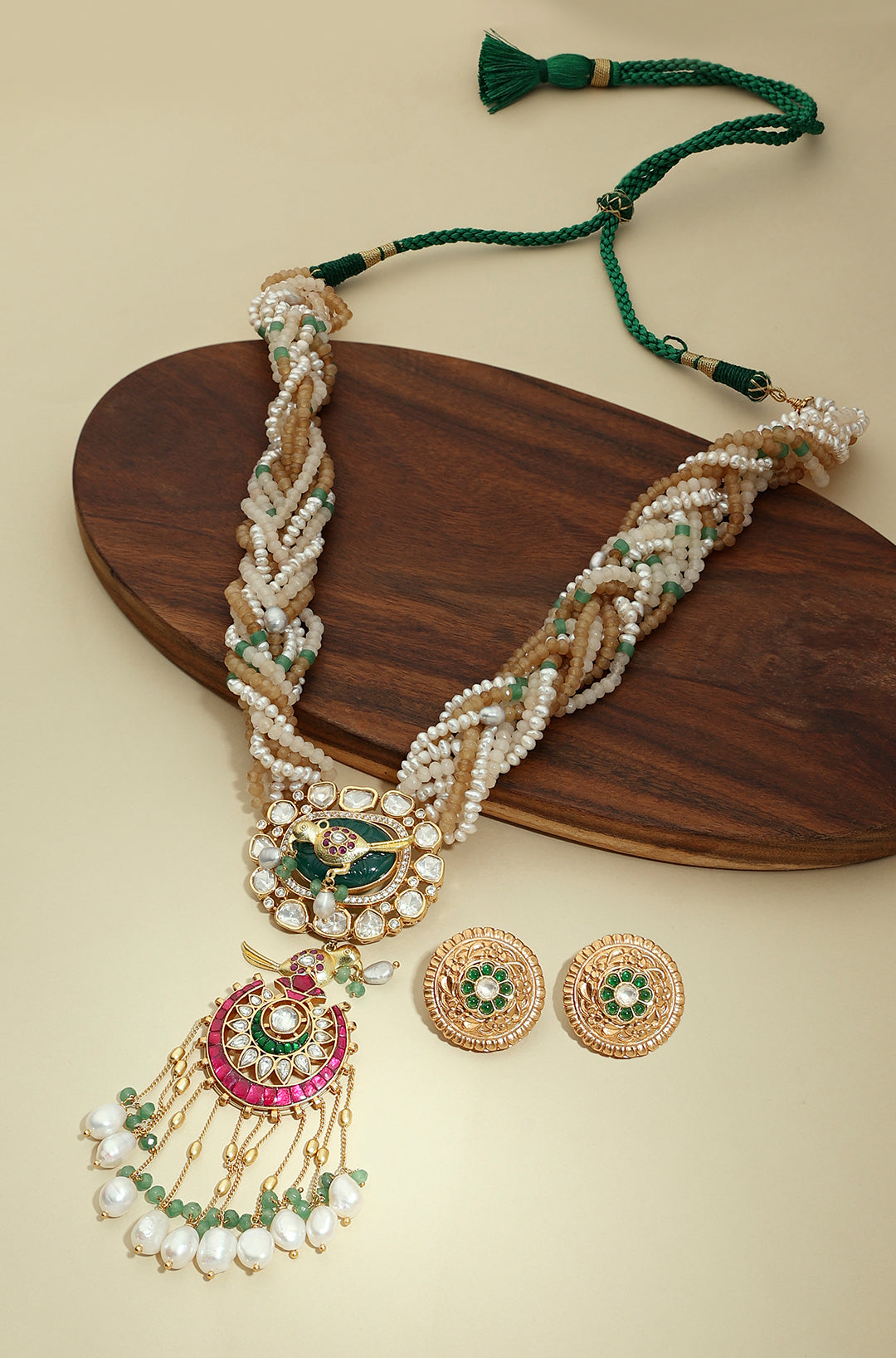 Gold Tone Multi Colour Long Necklace Set - Joules by Radhika
