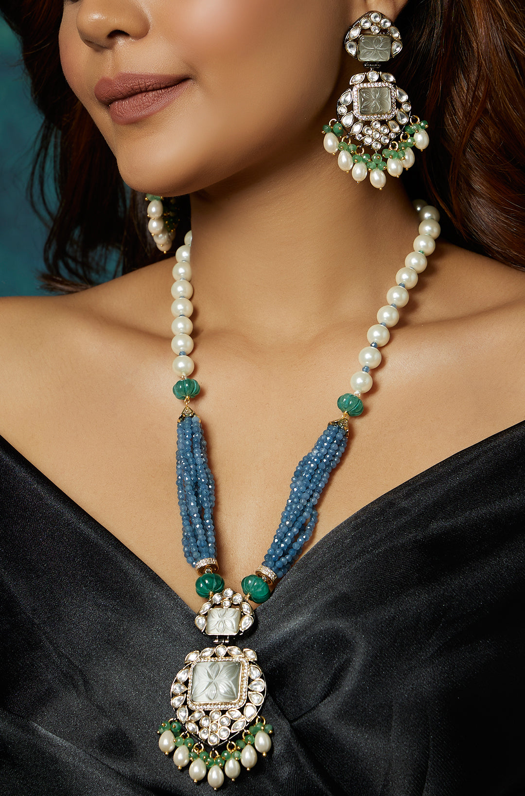 Load image into Gallery viewer, Blue And White Antique Necklace Set - Joules by Radhika
