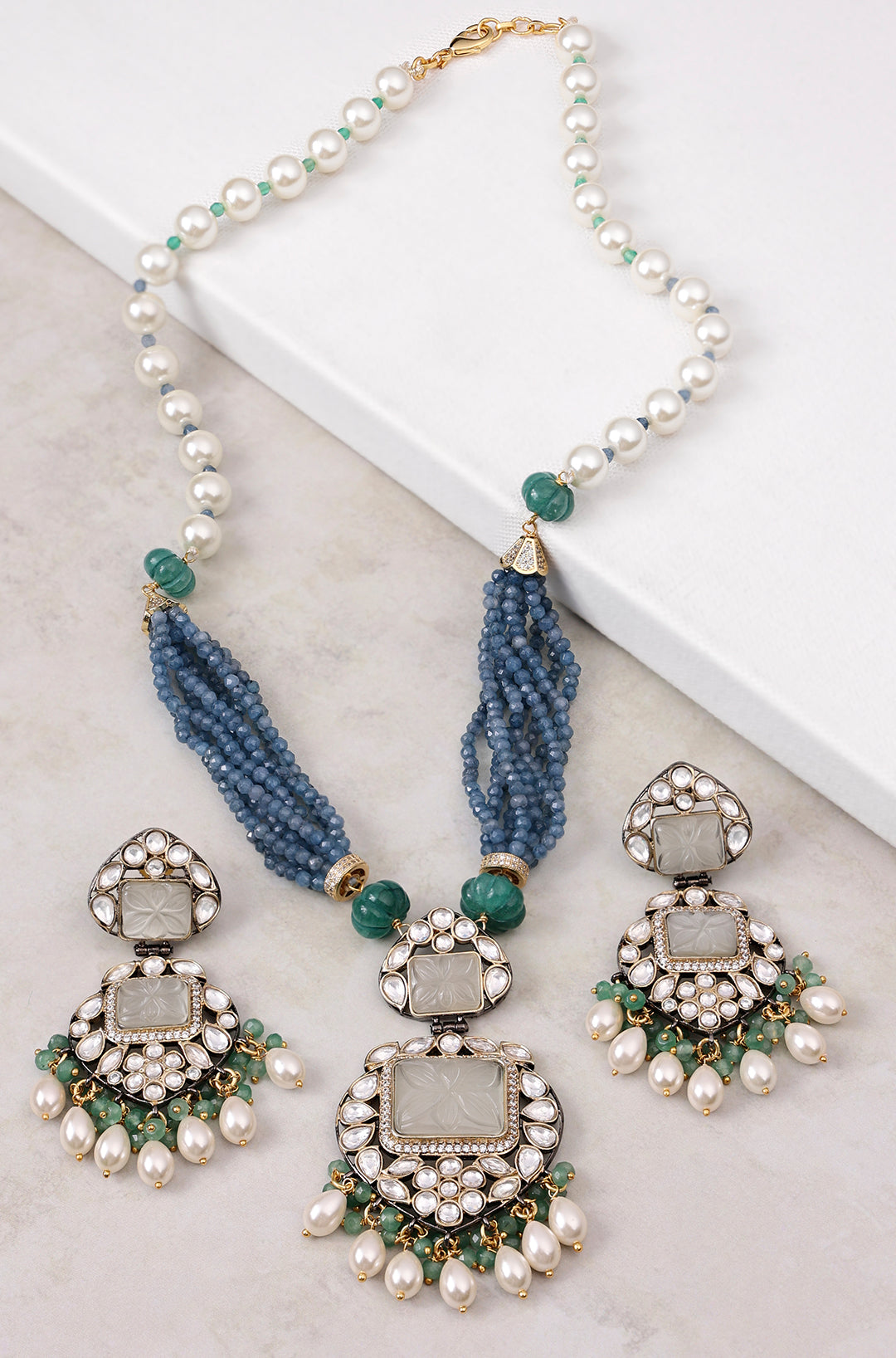 Load image into Gallery viewer, Blue And White Antique Necklace Set - Joules by Radhika
