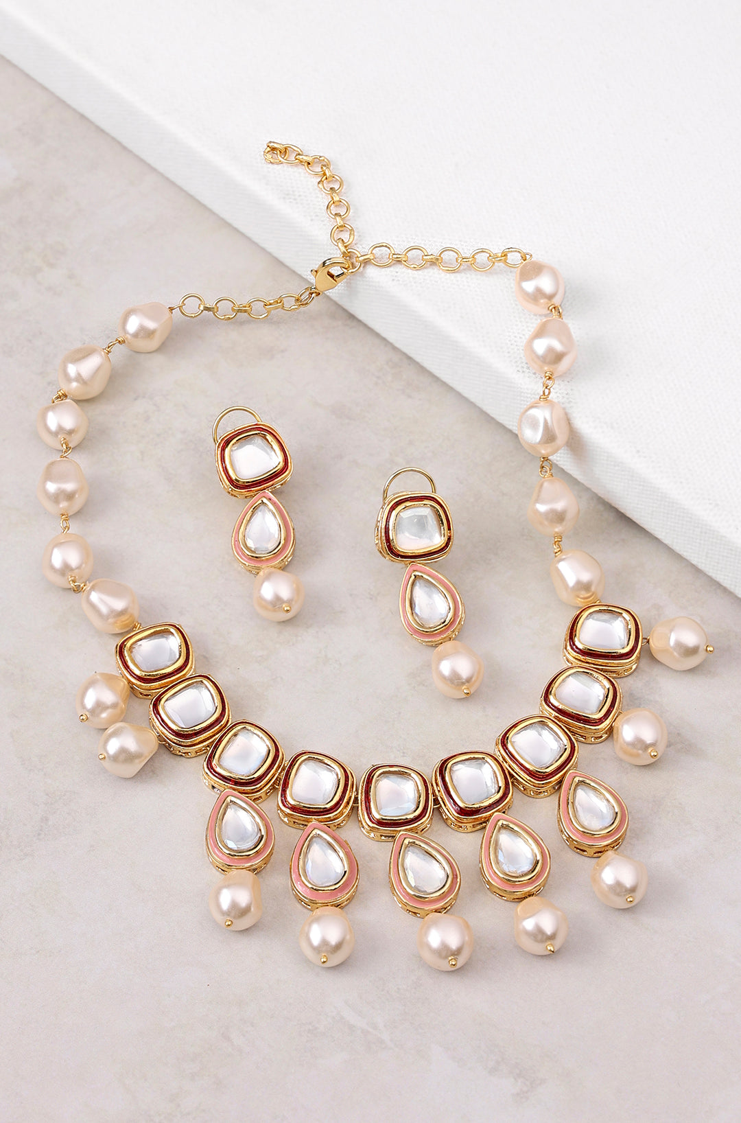 Load image into Gallery viewer, Kundan Polki Necklace Set With Pearls - Joules by Radhika

