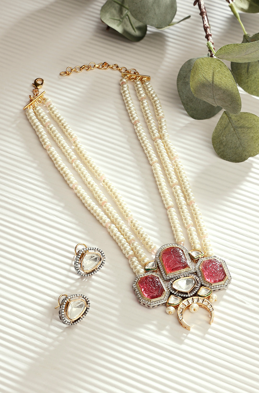 Carved Red Onyx With Royal Pearl Necklace Set - Joules by Radhika