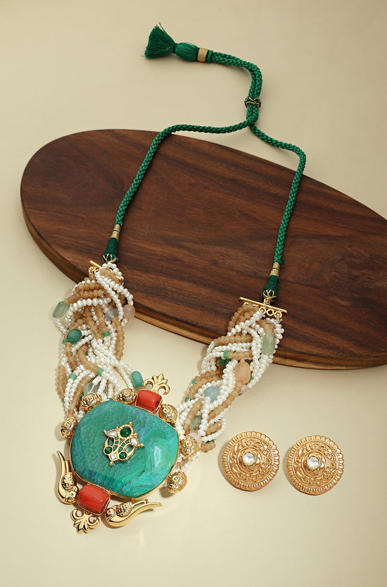 Load image into Gallery viewer, Bold Green &amp;amp; Multi Colour Necklace Set - Joules by Radhika
