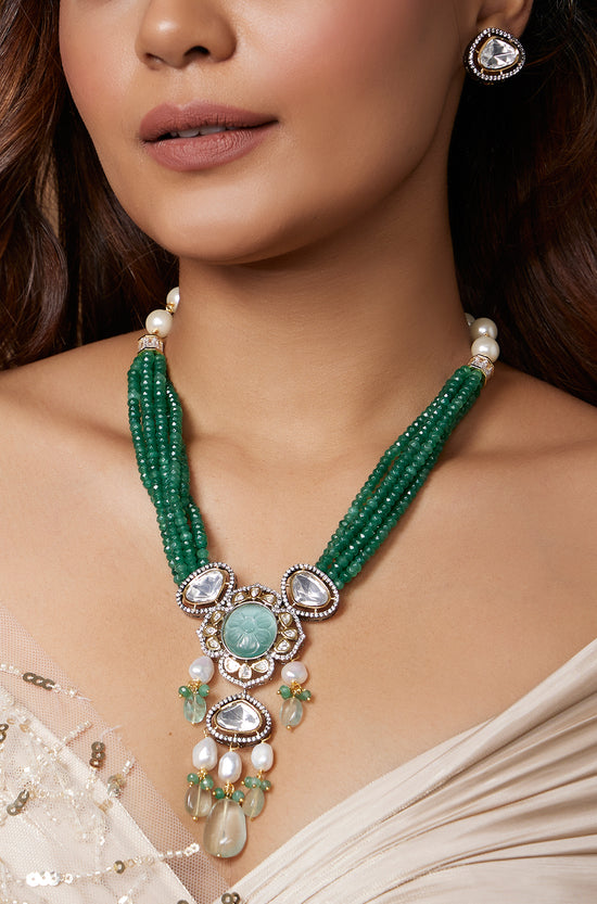 Classic Green Kundan Polki Necklace Set - Joules by Radhika