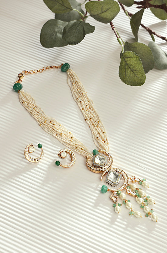 Load image into Gallery viewer, Classic Pearls Kundan Polki Necklace Set - Joules by Radhika

