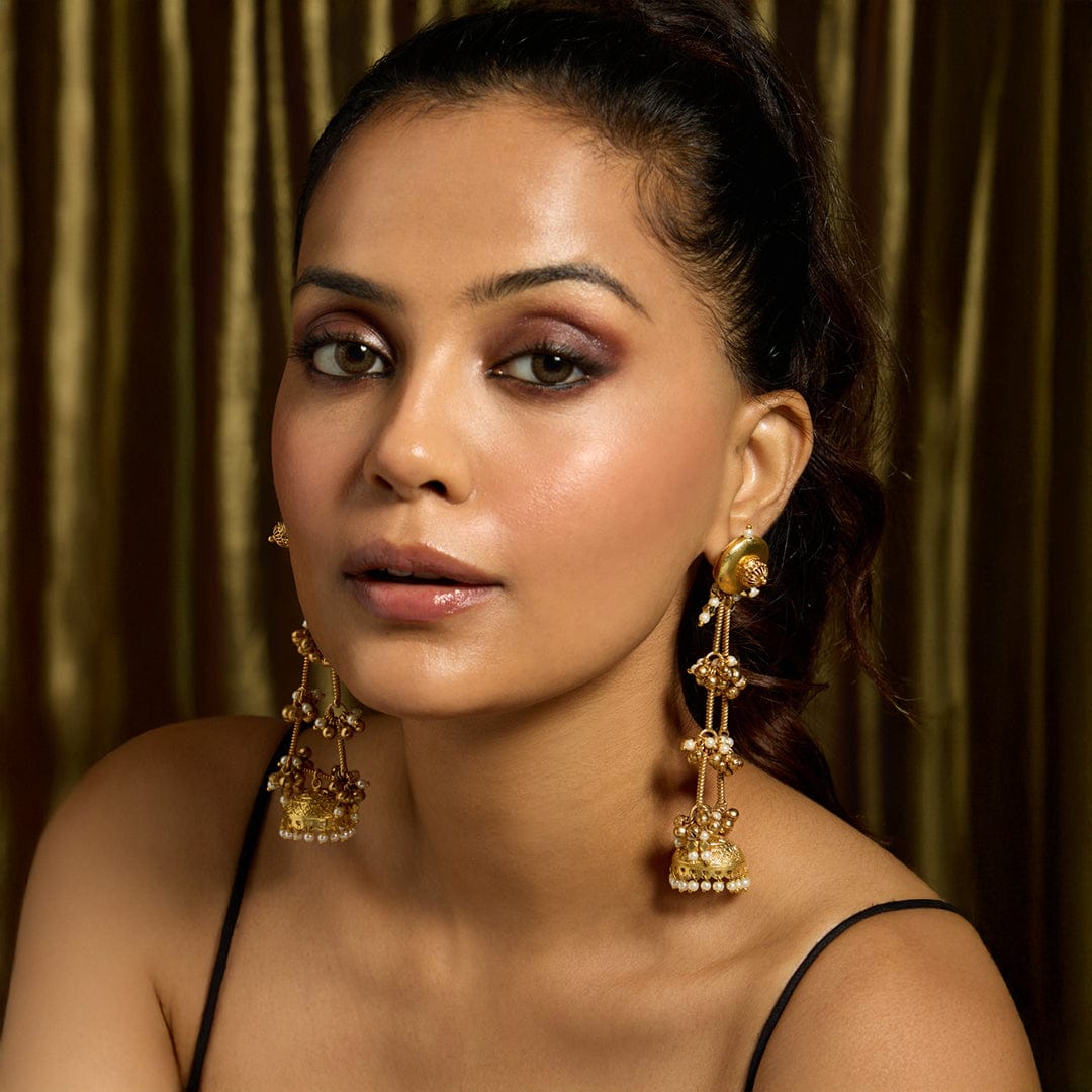 Golden Pearl Cascade Earring - Joules by Radhika 