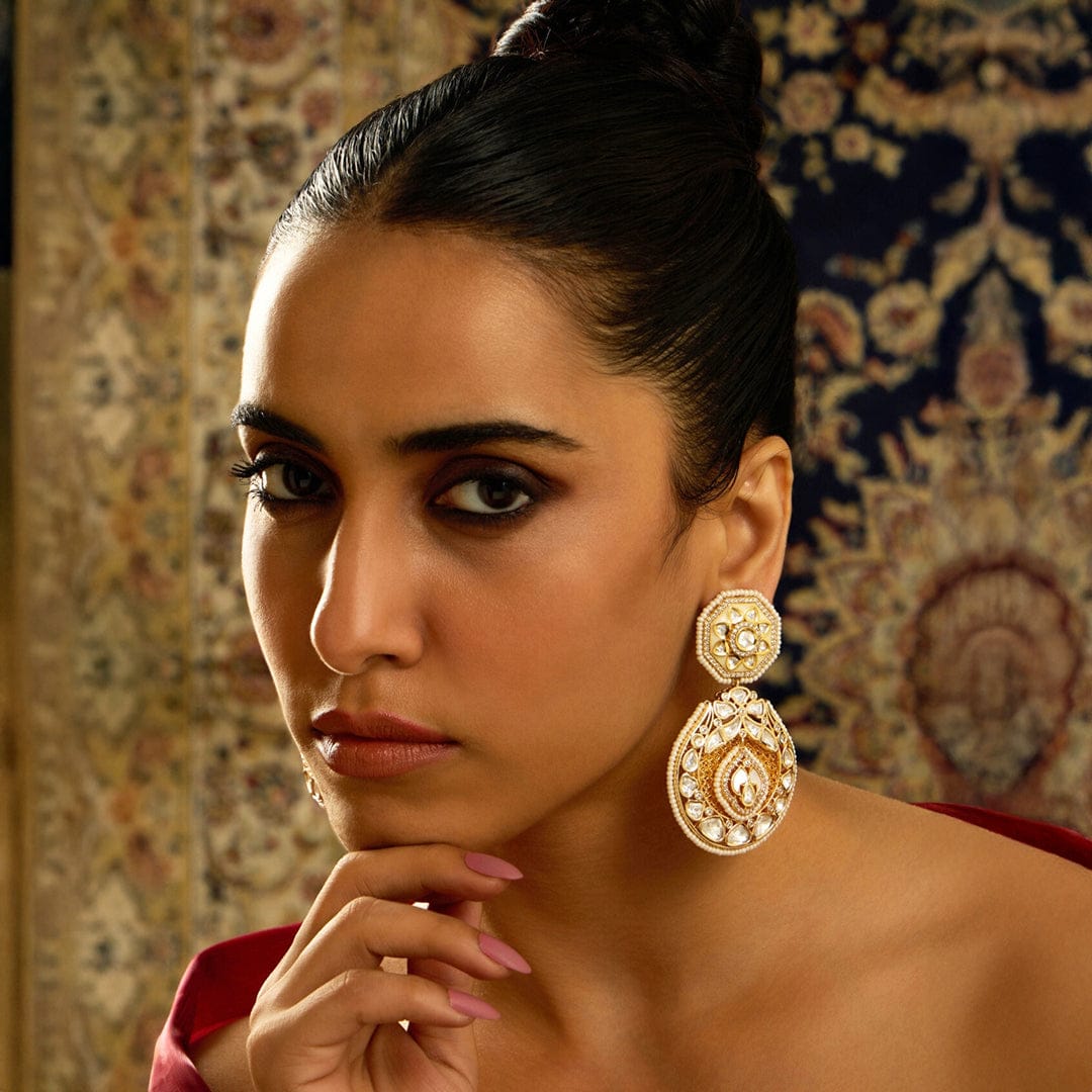 Golden Dusk Polki Chaandbali - Joules by Radhika 