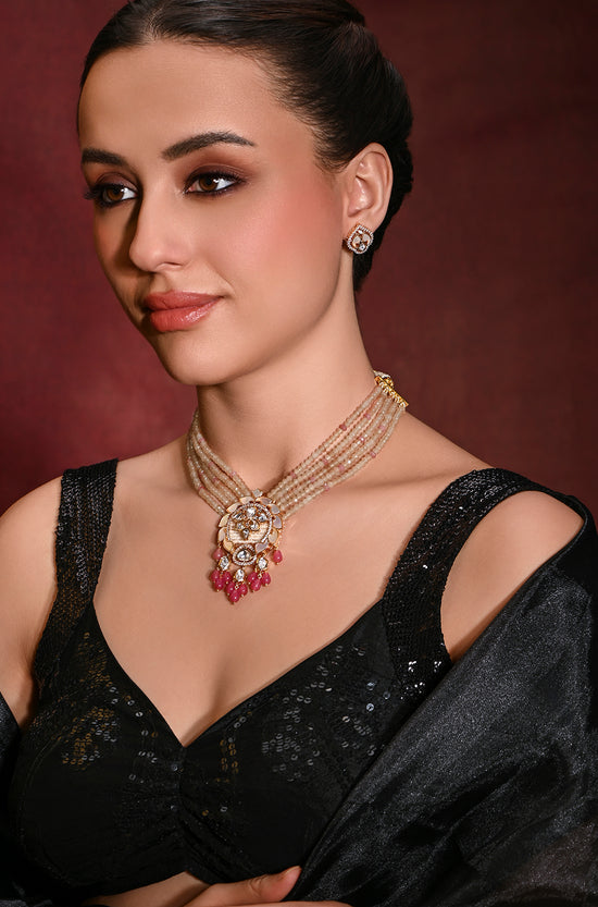 Dazzling Pink Necklace With Earrings