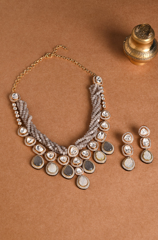Spectacular Grey Necklace WIth Earrings