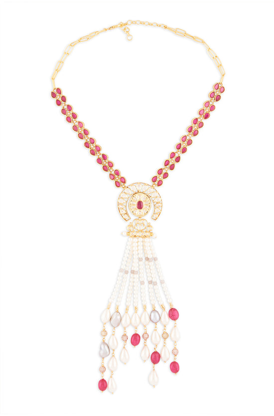 Beaded Pendant Style Necklace In White And Red Tone - Joules by Radhika