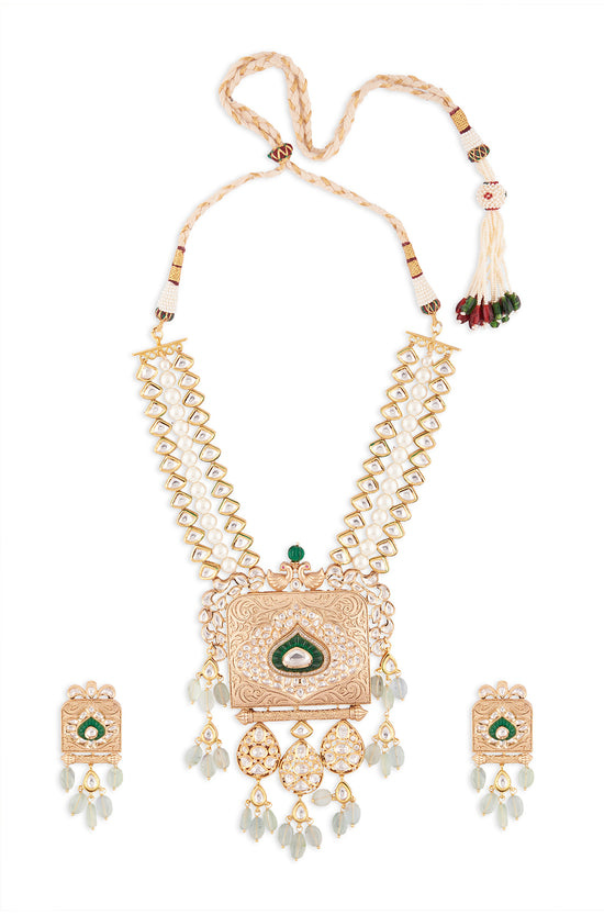 Kundan Polki Necklace Set in Antique Gold - Joules by Radhika