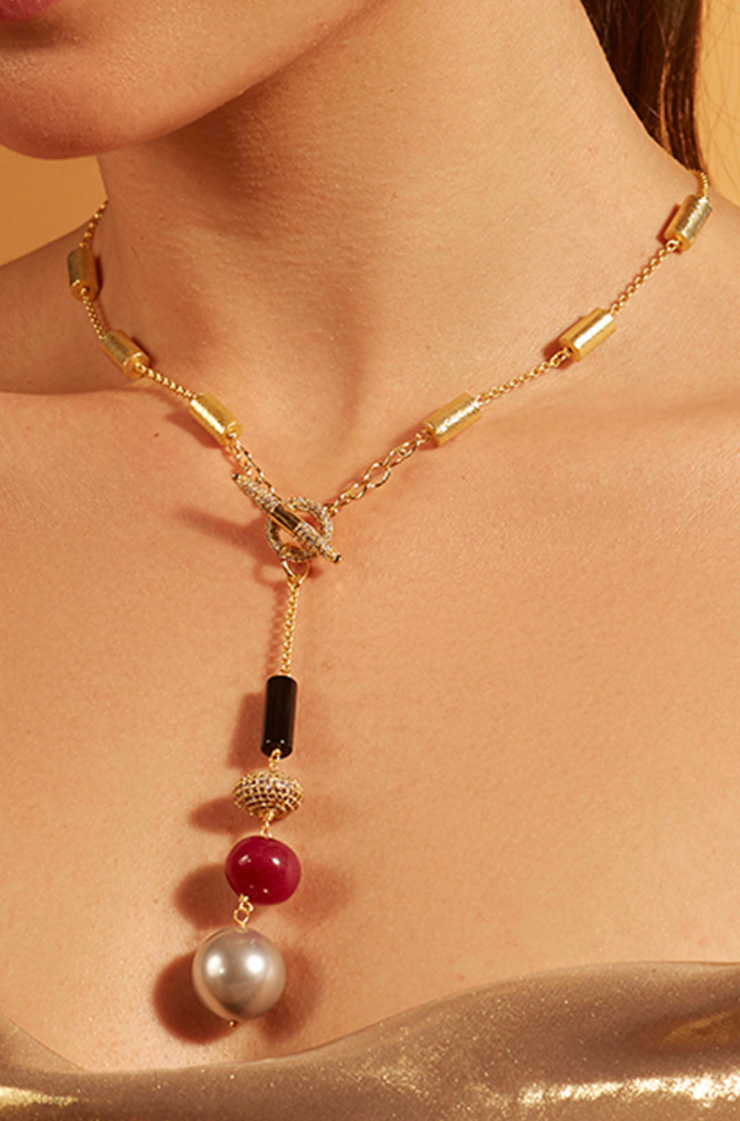 Red Gold Lariat Necklace