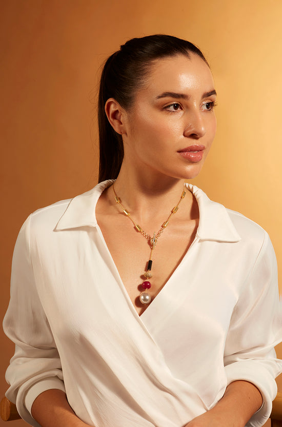 Red Gold Lariat Necklace