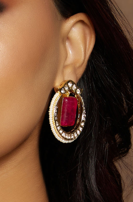 Load image into Gallery viewer, Red Polki Earring
