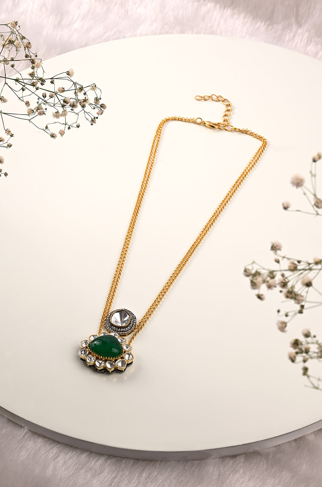 Gold & Green Dainty Necklace