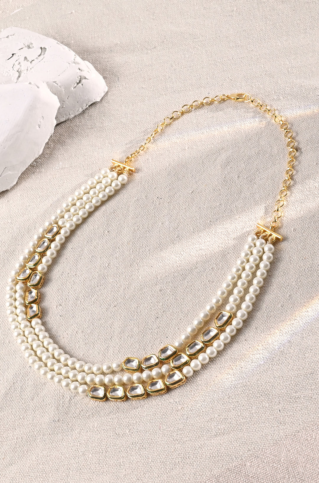 Multi Layered Pearl Polki Necklace