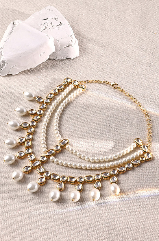 Load image into Gallery viewer, Classic Pearl Necklace With Polki
