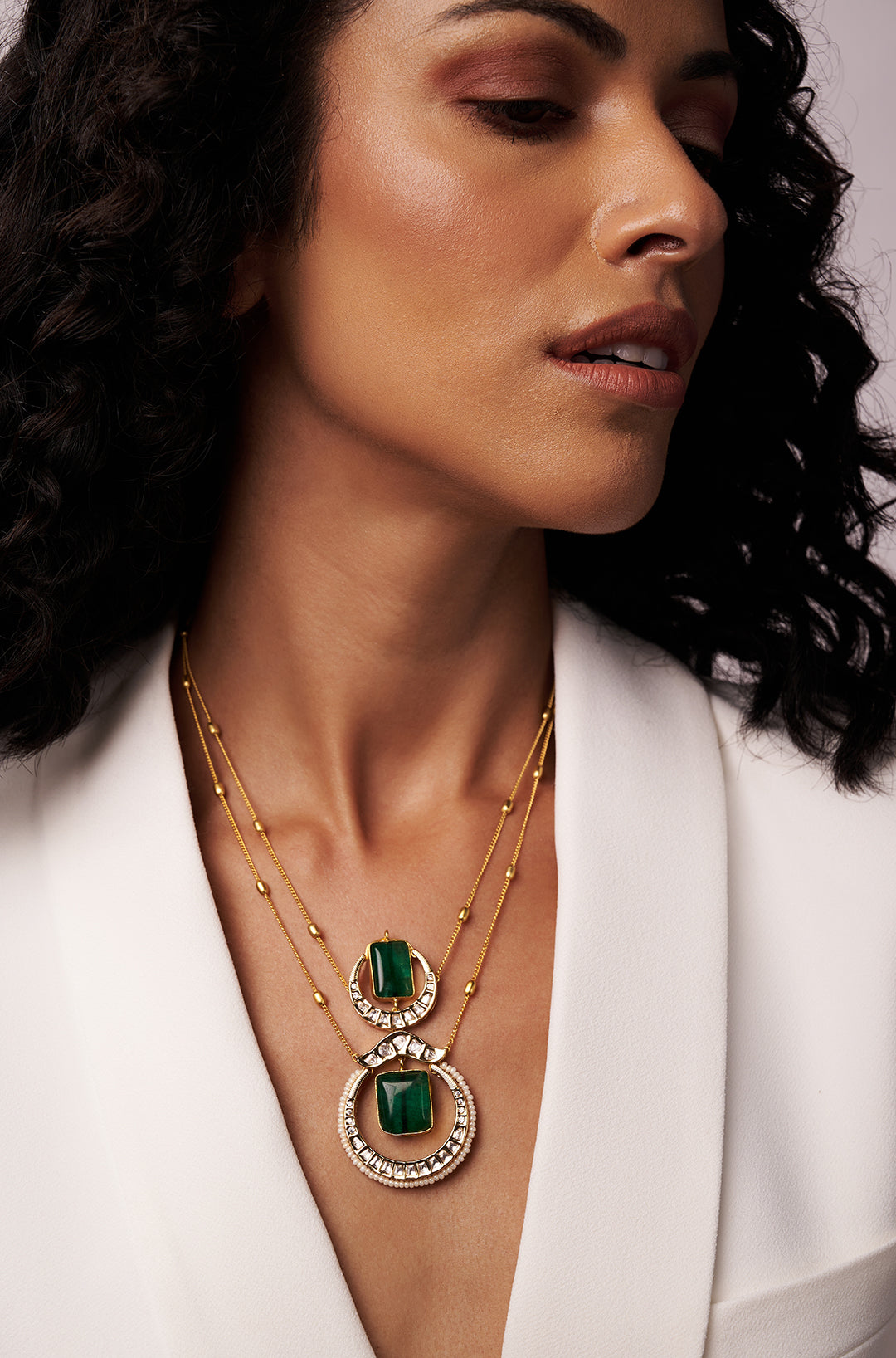 Load image into Gallery viewer, Gold &amp;amp; Green Layered Necklace
