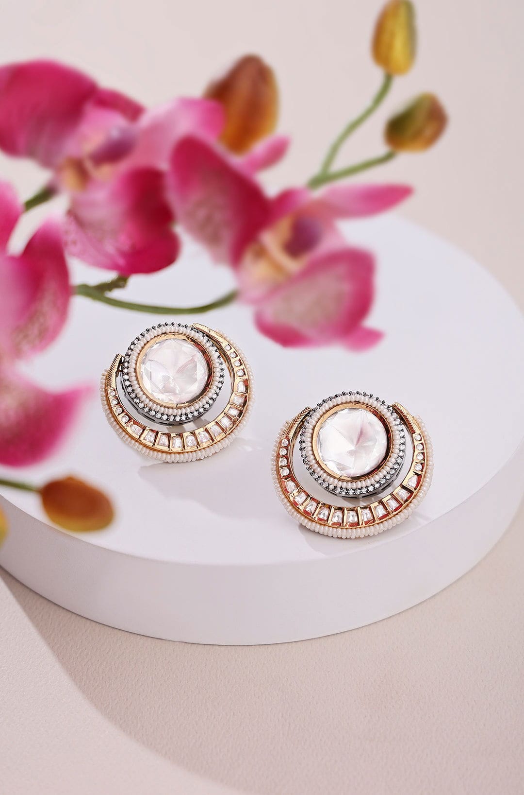 Kundan Polki Pearl Stud Earrings - Joules by Radhika 