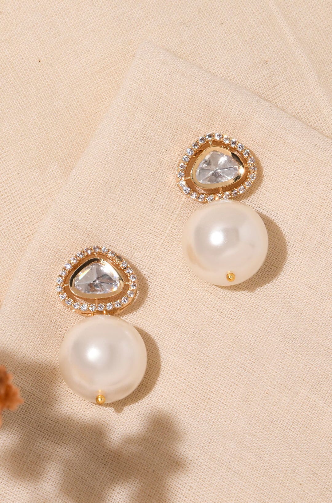 Kundan White Pearl Drop Earrings - Joules by Radhika 