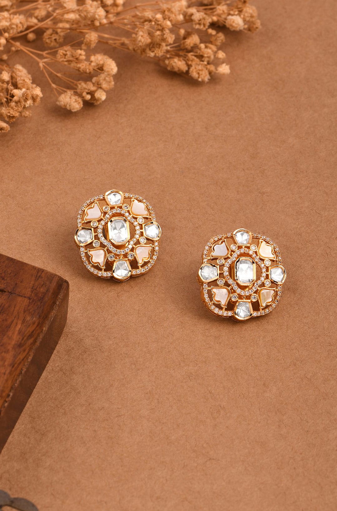 Luminous Pearl Polki Studs - Joules by Radhika 