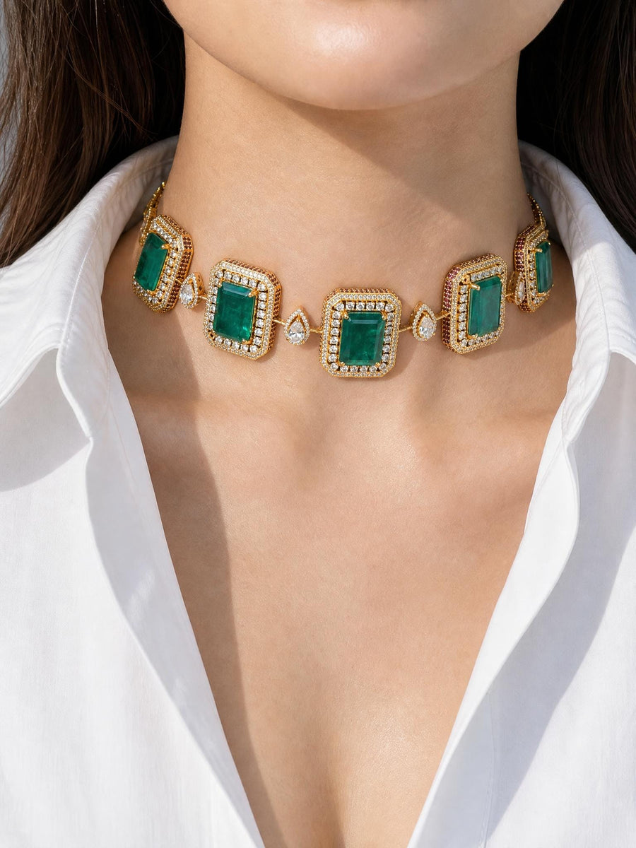 Regal Chessboard Choker Necklace Set