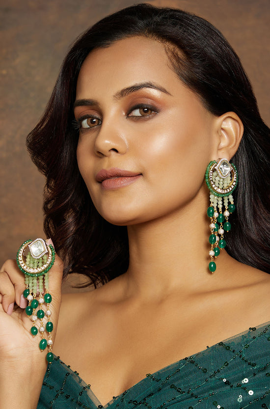 Load image into Gallery viewer, Green &amp;amp; Golden Classic Dangler Earring
