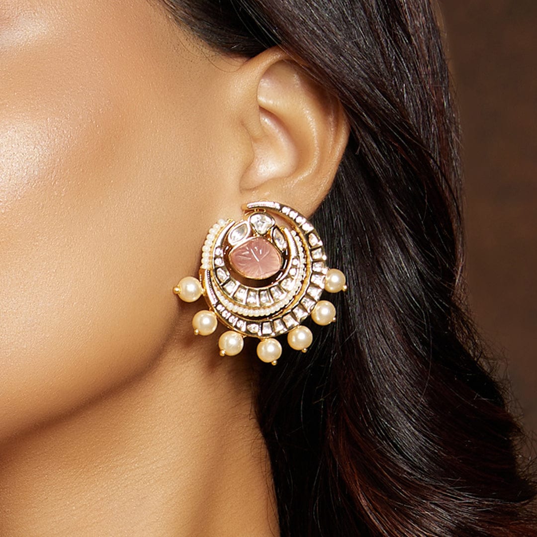 Pink & Golden Stud Earrings - Joules by Radhika 