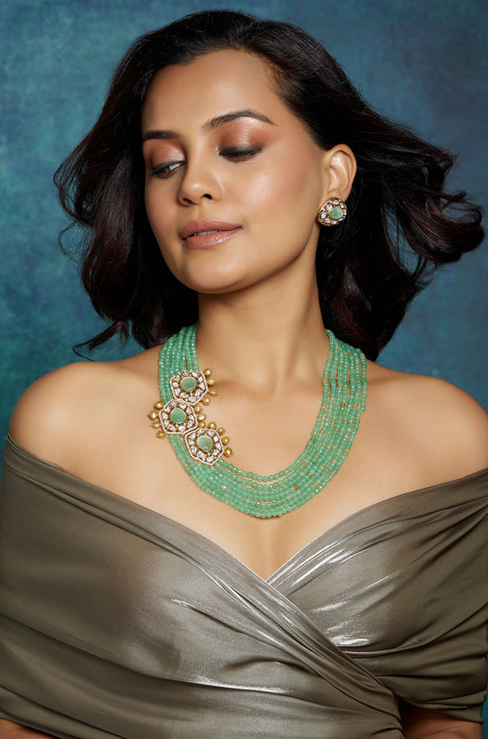 Green Layered Broach Necklace Set
