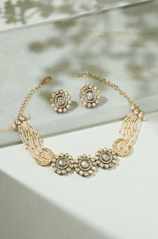 Load image into Gallery viewer, Antique Polki &amp;amp; Pearl Necklace Set
