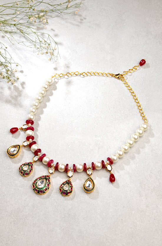 Necklace With Pearls & Red Agate