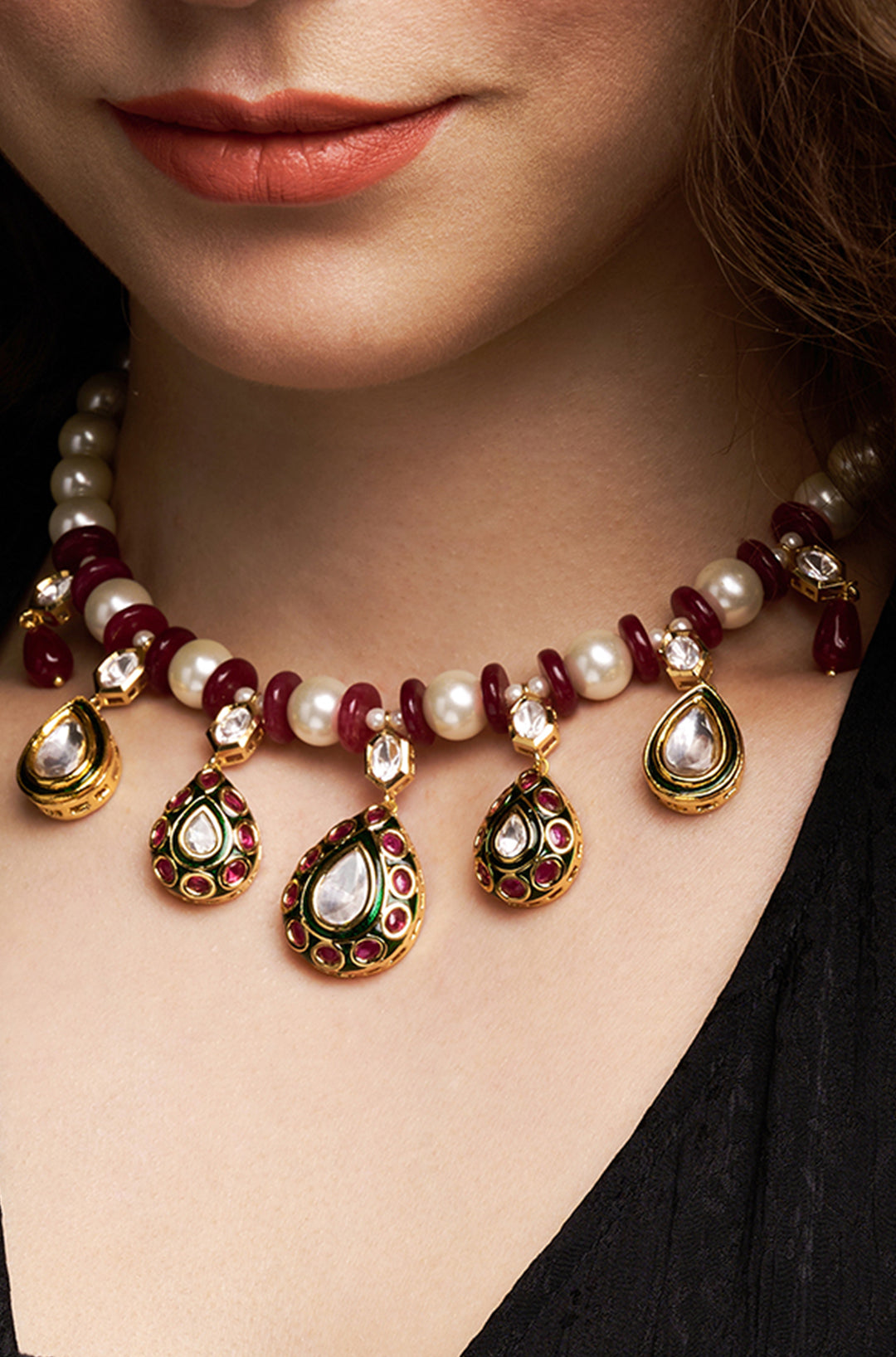 Load image into Gallery viewer, Necklace With Pearls &amp;amp; Red Agate
