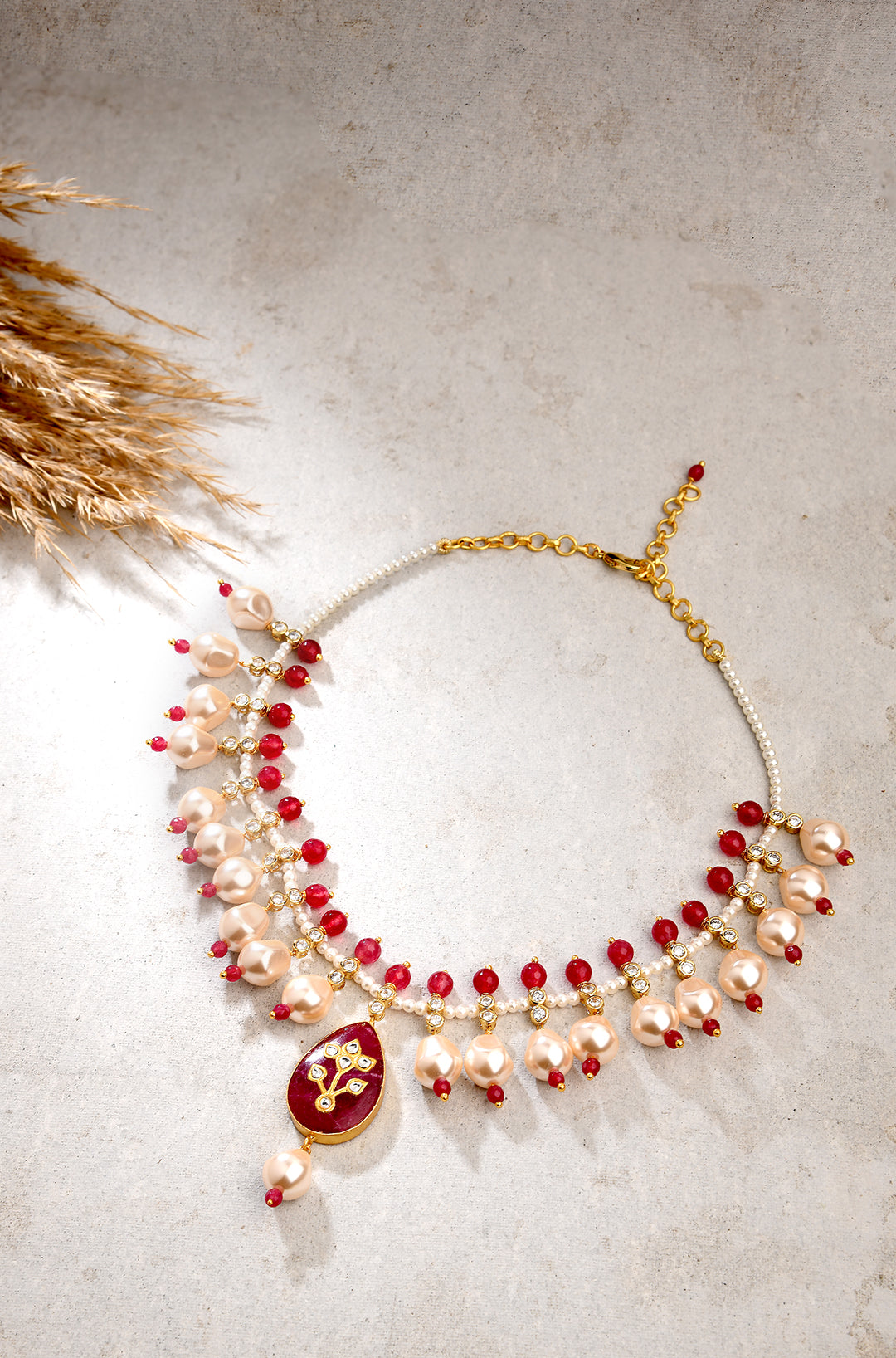 Red Agate Necklace With Pearls