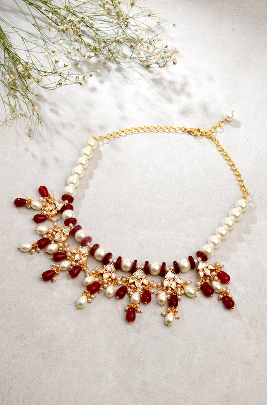 Pearl Necklace With Red Agate