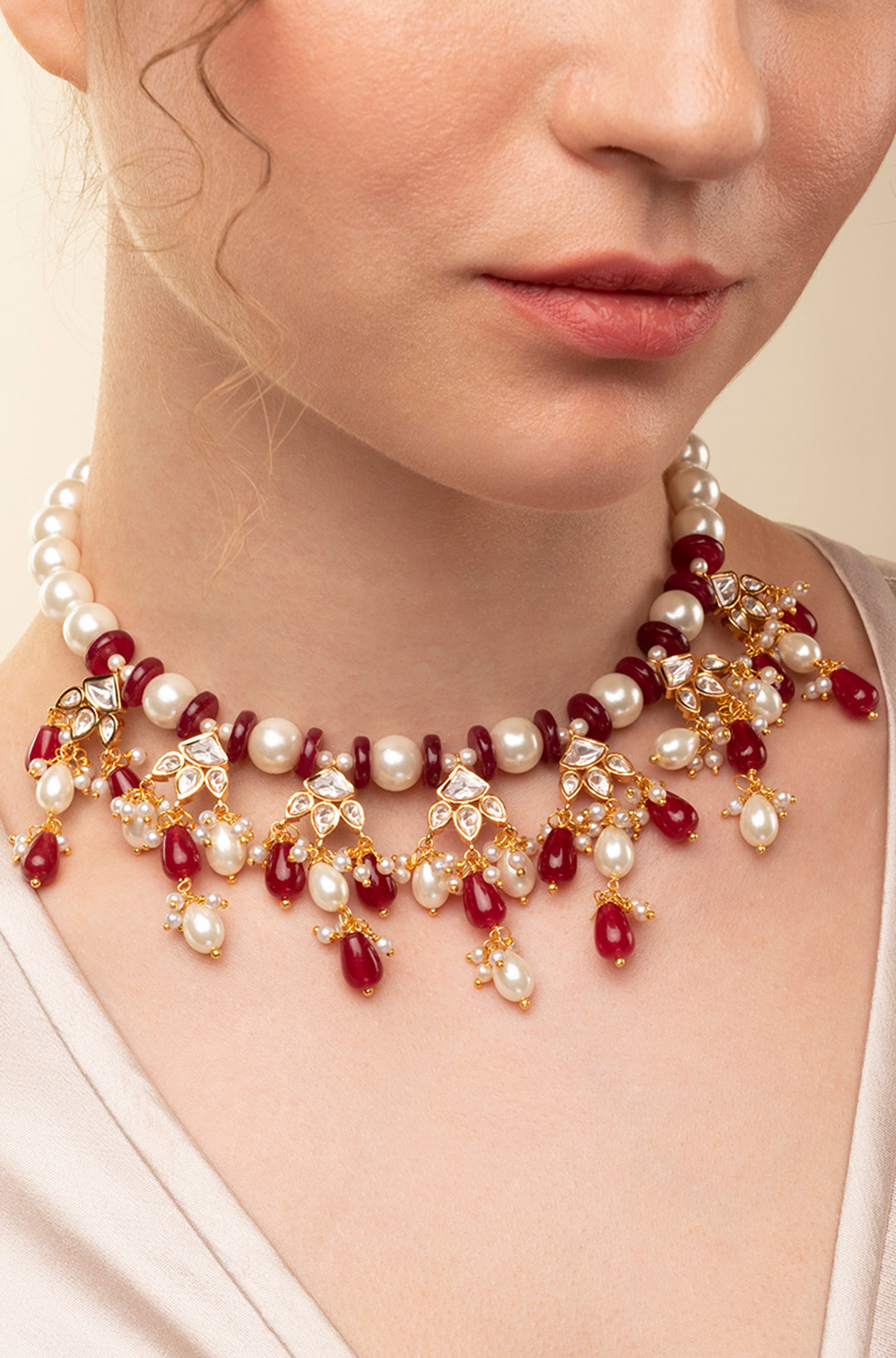 Load image into Gallery viewer, Pearl Necklace With Red Agate
