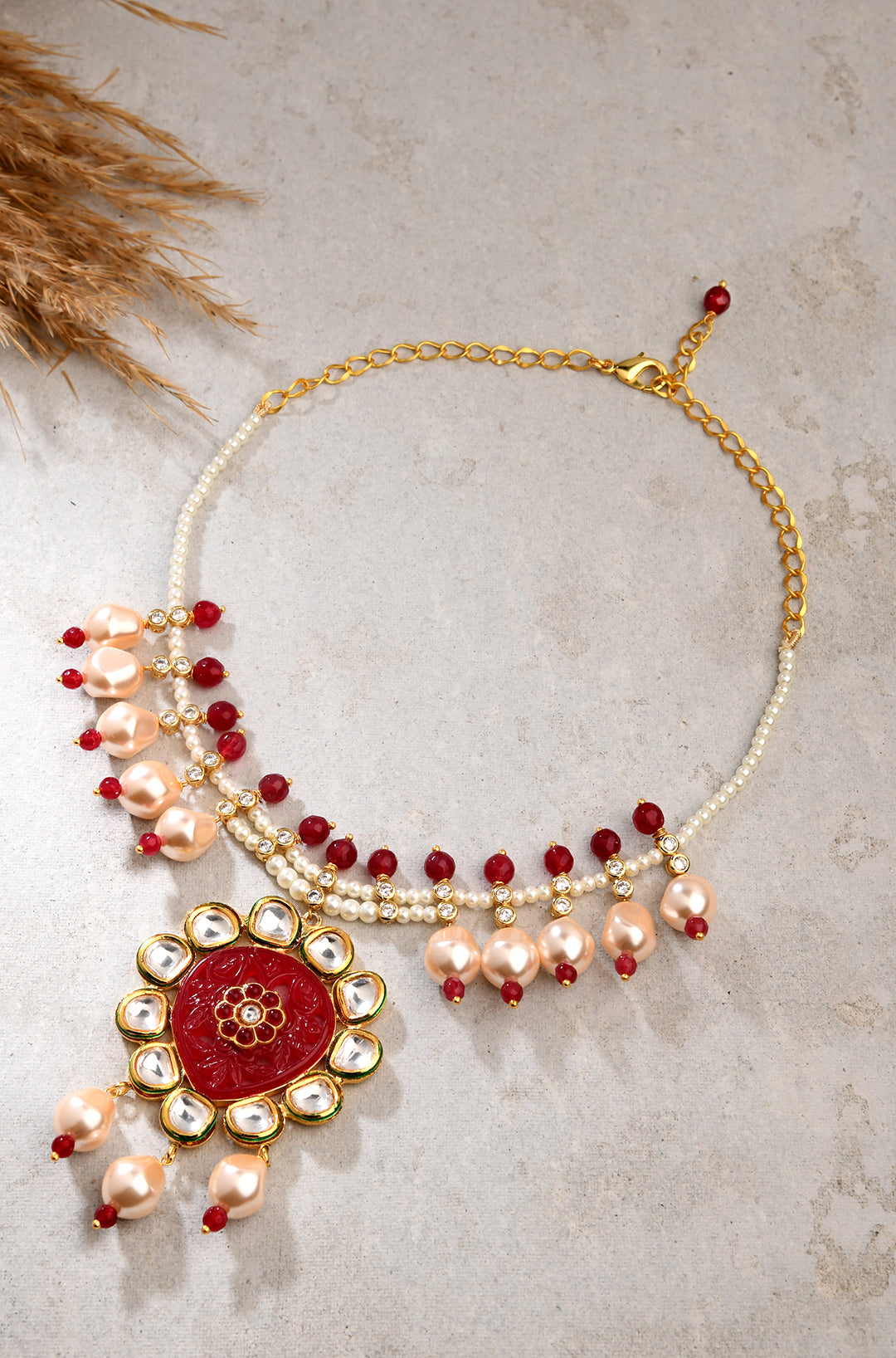 Red Necklace With Pearls