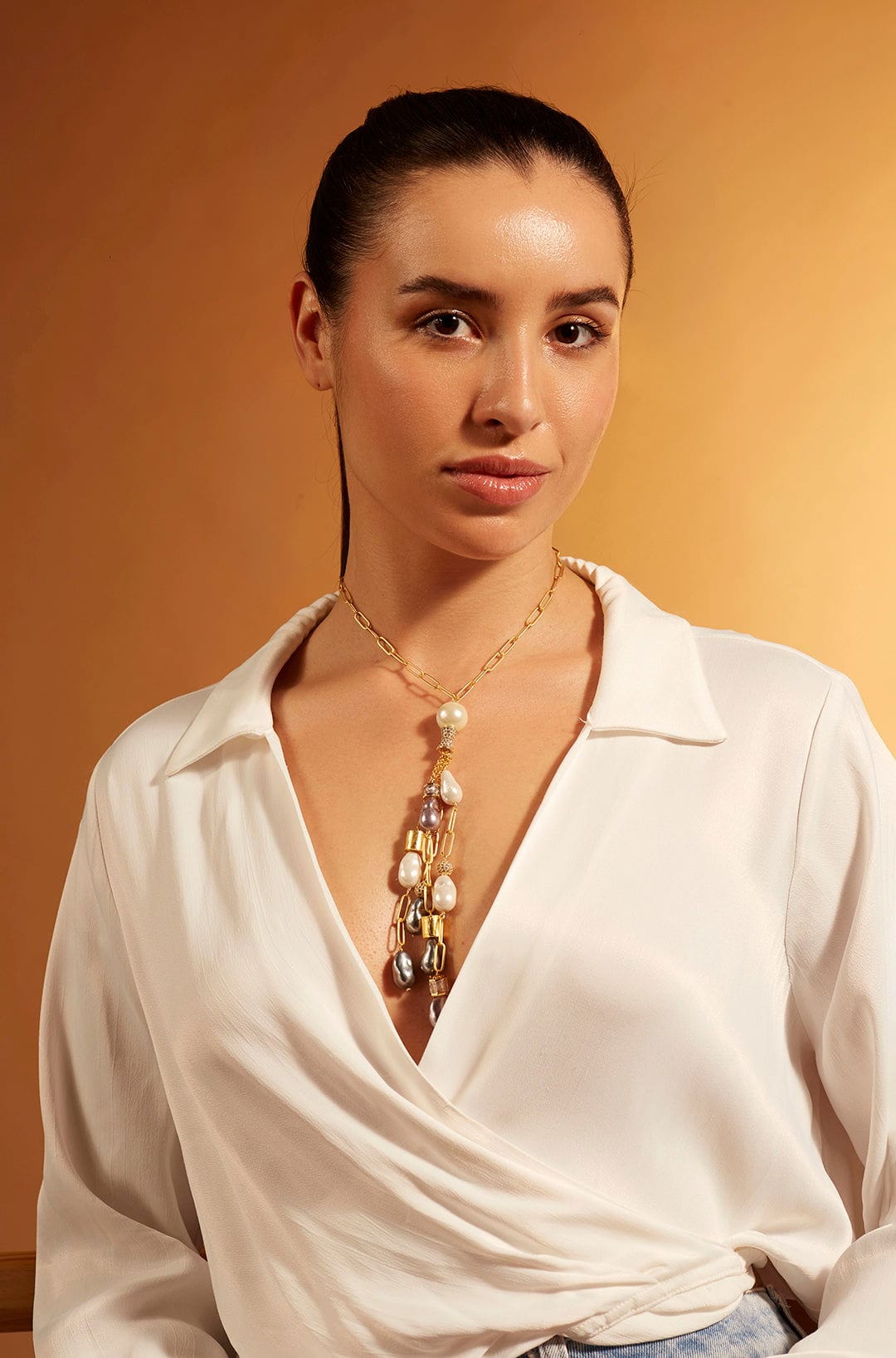 Pearl Rain Lariat Necklace - Joules by Radhika 