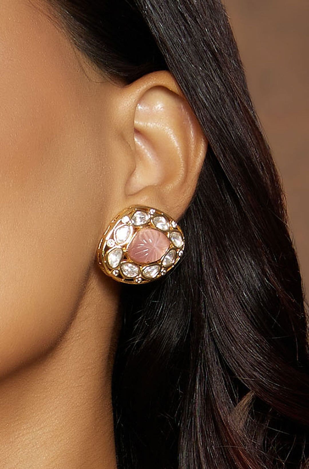 Pink Polki Studs - Joules by Radhika 