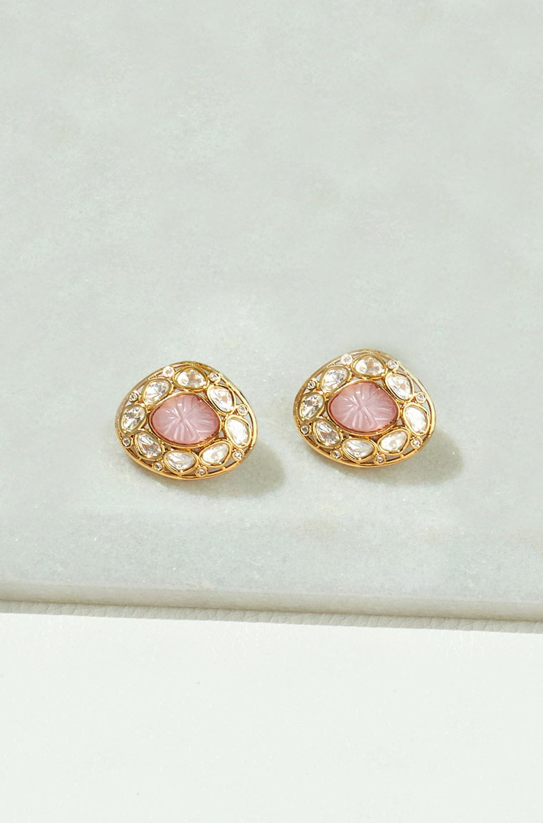Pink Polki Studs - Joules by Radhika 