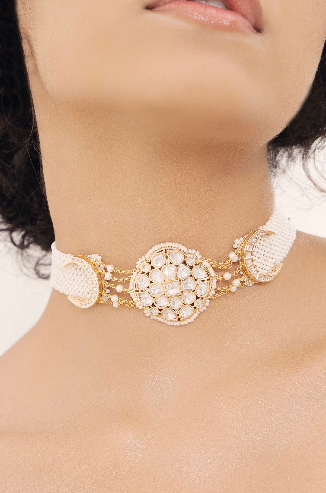 Polki-Pearl Sophisticated Choker Necklace - Joules by Radhika 