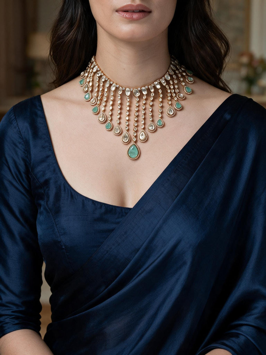Firoza Cascade Polki Necklace Set