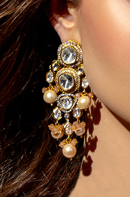Load image into Gallery viewer, Baroque Pearl &amp;amp; Polki Earring
