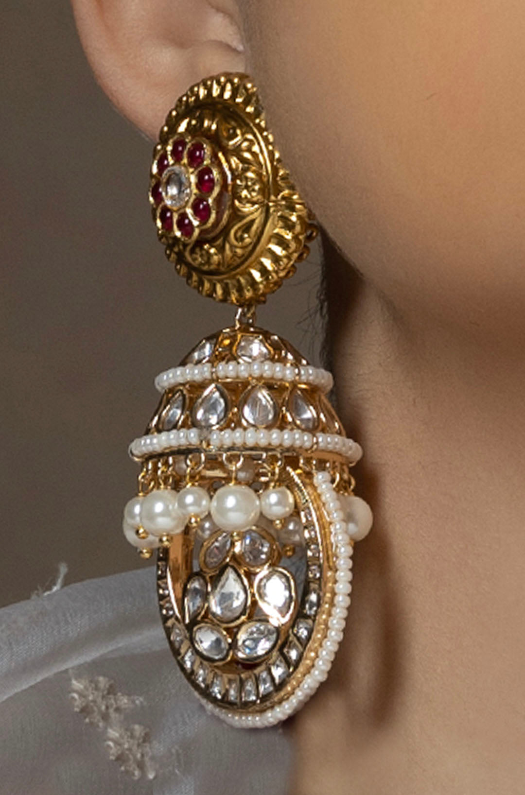 Red Antique Rubies Jhumka