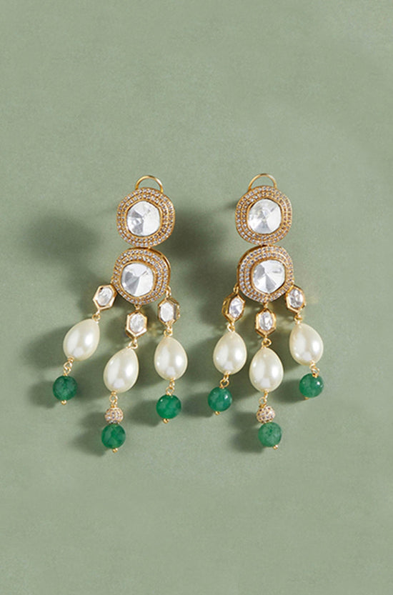 Green Jades & Pearls Dangler Earring