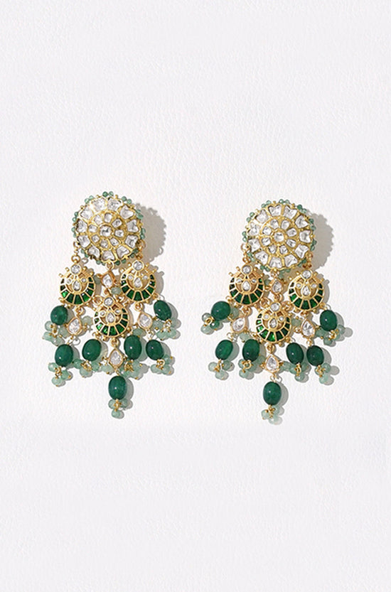 Load image into Gallery viewer, Polki &amp;amp; Green Jade Earring
